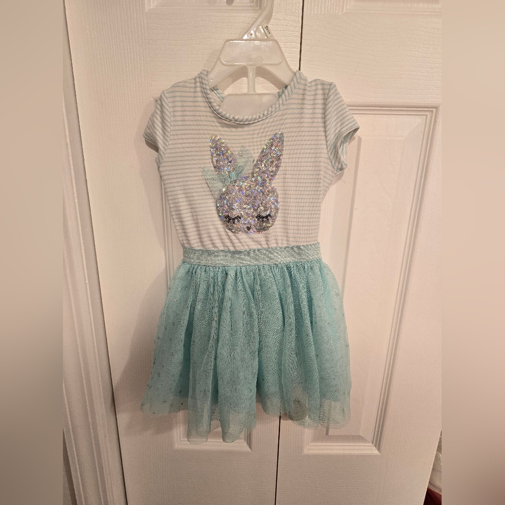 Toddler Bunny Tulle Dress Sparkly White Teal Size 2T